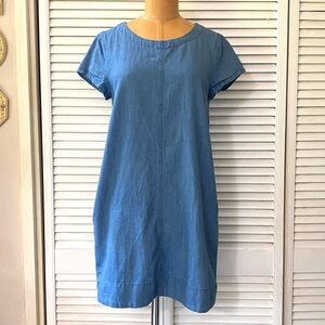 Love Riche Dress Women’s Small Blue Chambray Short Sleeve Casual Shift Pockets